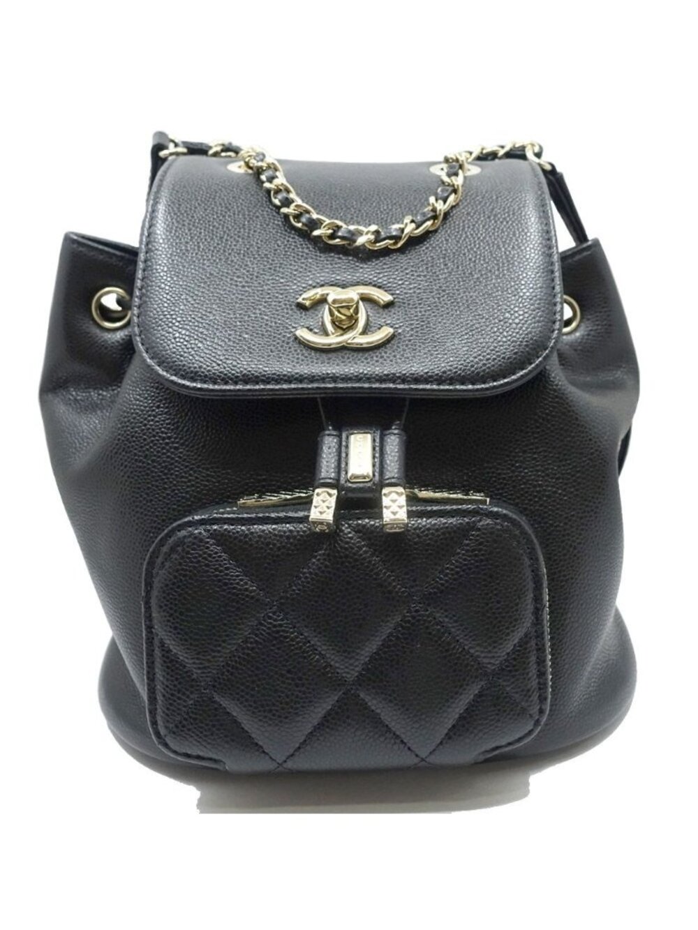 Chanel CC Logo Backpack Grained Calfskin BK